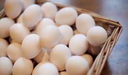 Basket full of fresh farm eggs